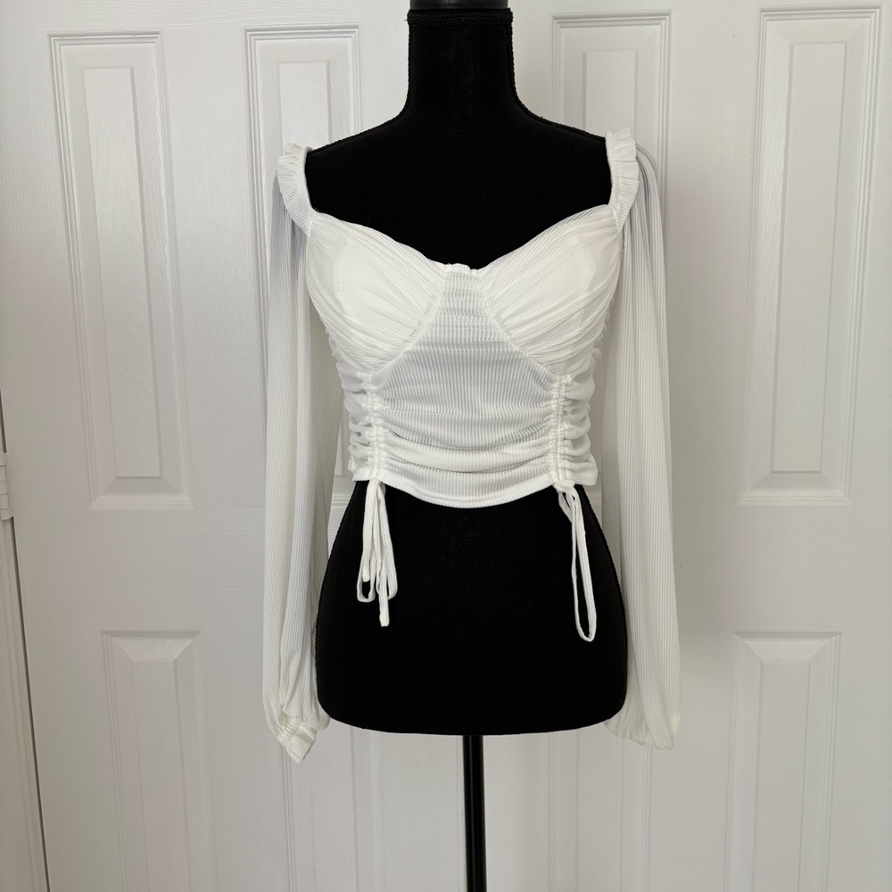 Privy White Long Sleeve Ruched Bustier Top – Size L - Item 0001